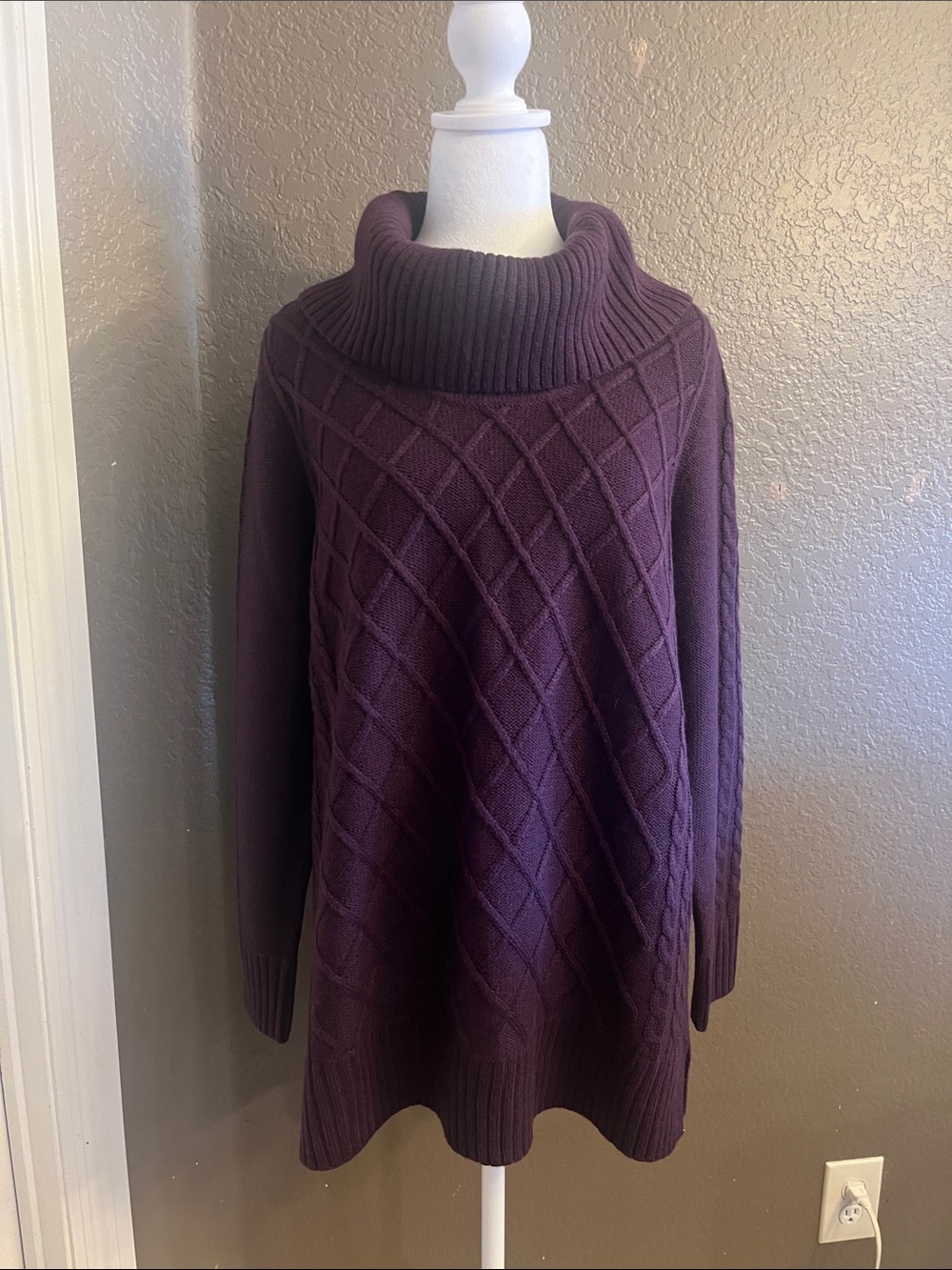 Calvin Klein Plum Cable-Knit Cowl Neck Sweater